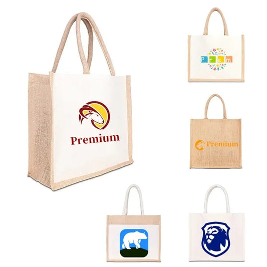12 " x 14 "Jute Cotton Tote w/ Webbing Handle