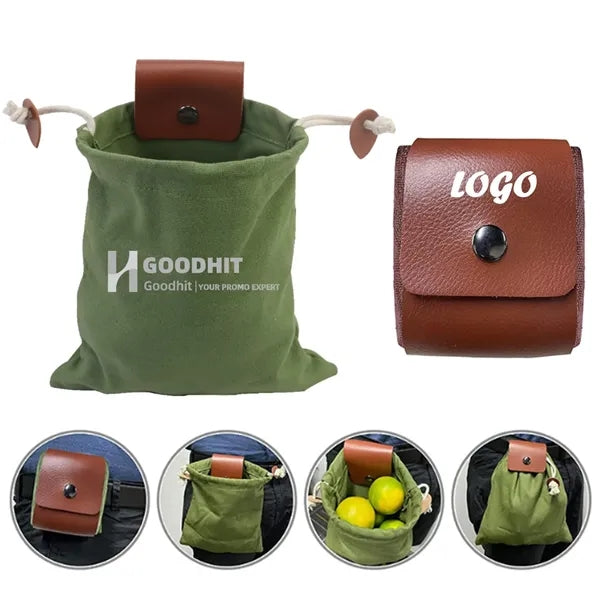 Outdoor Collapsible Foraging Bag Leather Belt Pouches