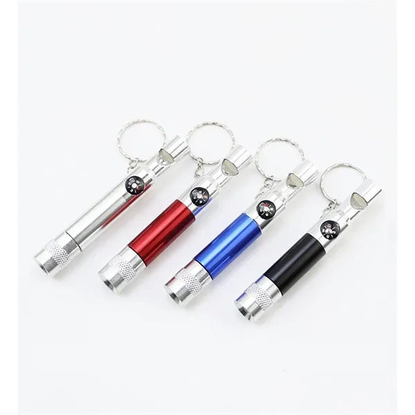 4 In 1 Led Flashlight Compass Keychain With Whistle