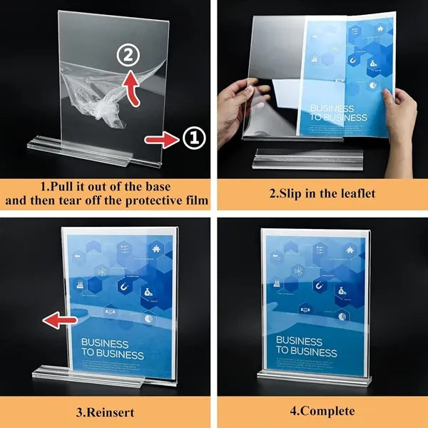 Clear Square Acrylic Sign Holder Vertical Menu Table Tent
