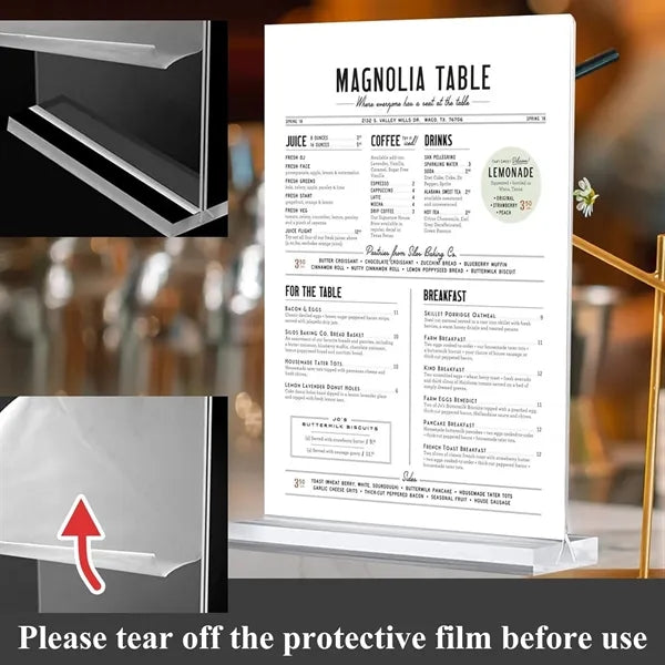 Clear Square Acrylic Sign Holder Vertical Menu Table Tent