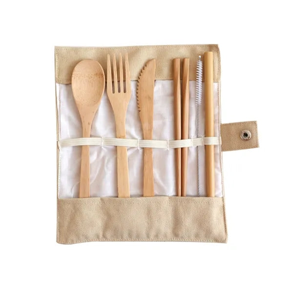 7-Piece Sustainable Bamboo Travel Cutlery Set w/Carry Case