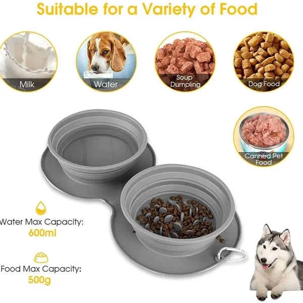 Collapsible Duall Silicone Dog Bowl