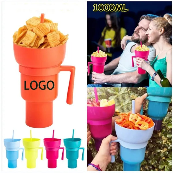 32OZ 2-in-1 Snack Drink Cup With Straw
