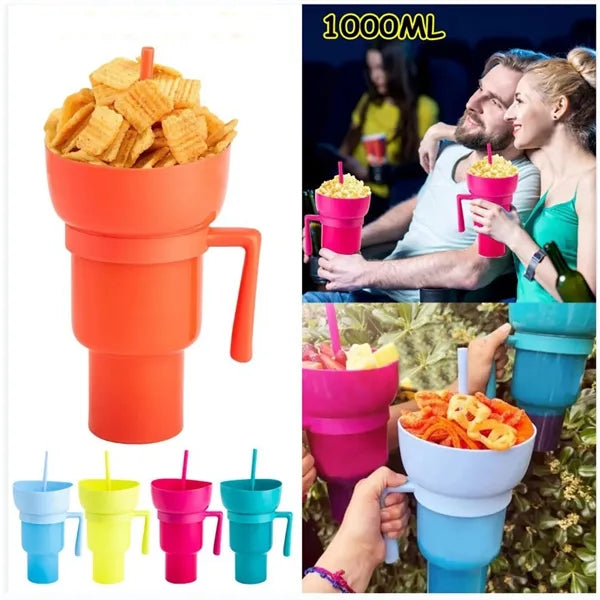 32OZ 2-in-1 Snack Drink Cup With Straw