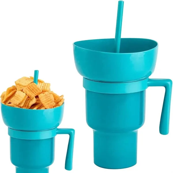 32OZ 2-in-1 Snack Drink Cup With Straw