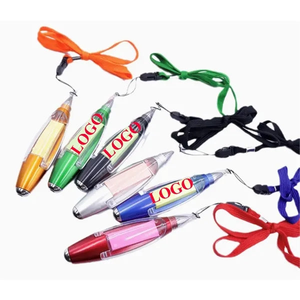 3-in-1 LED Light Ballpoint Pen w/Sticky Note & Lanyard