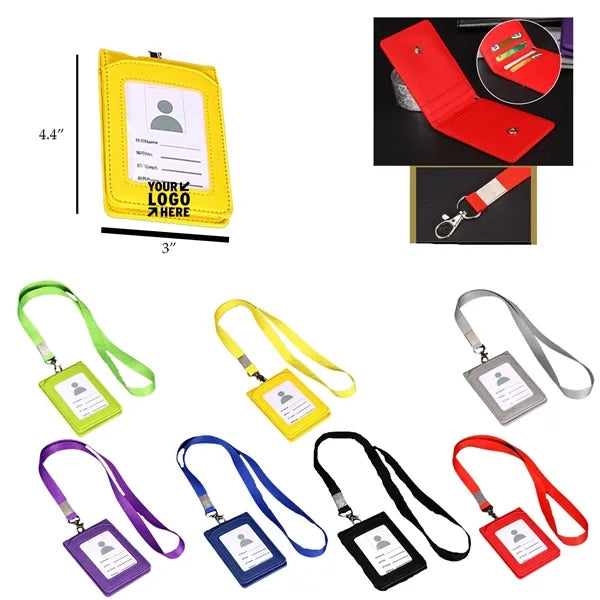 PU Leather Multi-Slot ID Card Holder w/ Lanyard