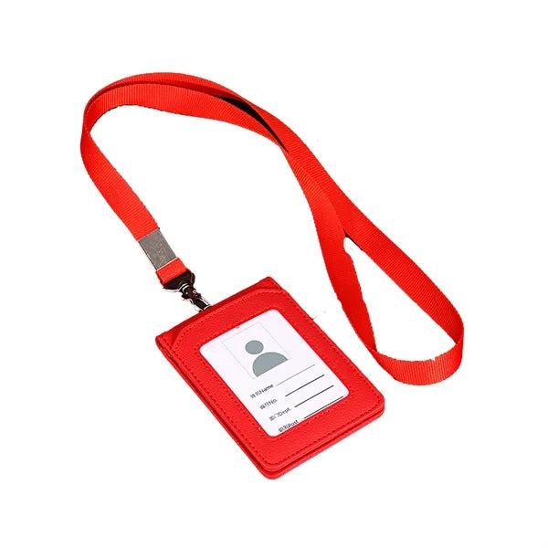 PU Leather Multi-Slot ID Card Holder w/ Lanyard