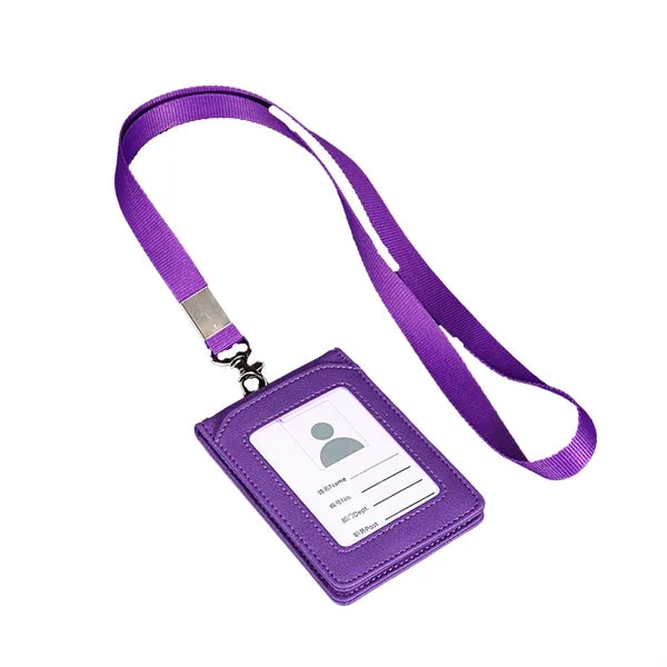 PU Leather Multi-Slot ID Card Holder w/ Lanyard
