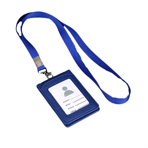 PU Leather Multi-Slot ID Card Holder w/ Lanyard
