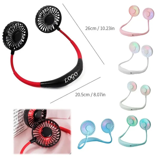 USB Neck Hanging Fan w/ LED Light & Aromatherapy Function