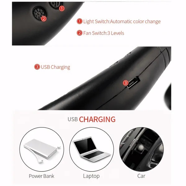 USB Neck Hanging Fan w/ LED Light & Aromatherapy Function