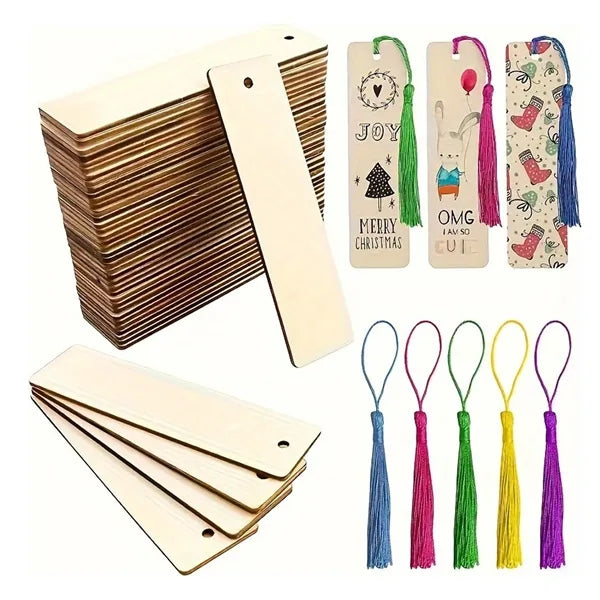 Creative Unfinished Wood Bookmark with Tassels