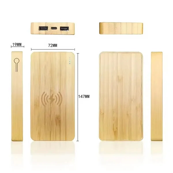 8000mah Bamboo Solar Power Bank Wireless Charger