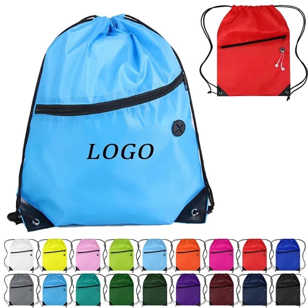 Drawstring Backpack With Front Zipper Pocket