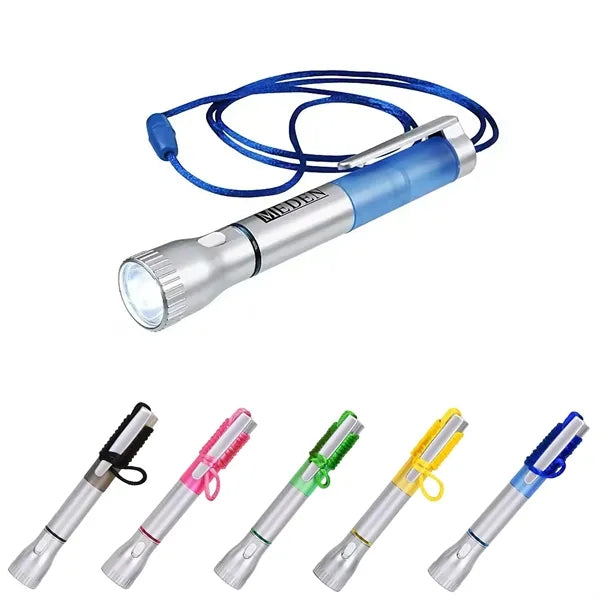 Portable LED Flashlight Ballpoint Pen with Lanyard
