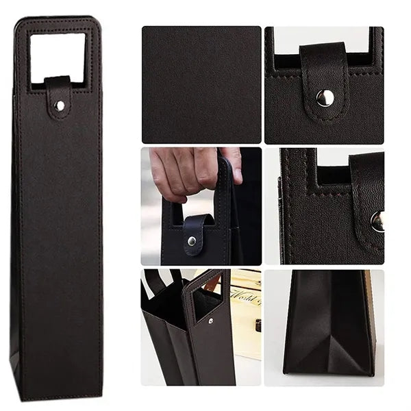 Faux Leather Single Bottle Wine Tote