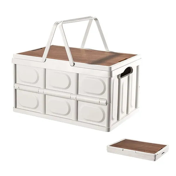 Extra Large Collapsible Storage Bin With Wood Lids