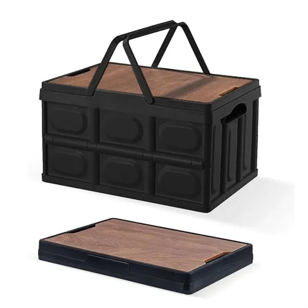 Extra Large Collapsible Storage Bin With Wood Lids