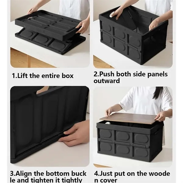 Extra Large Collapsible Storage Bin With Wood Lids