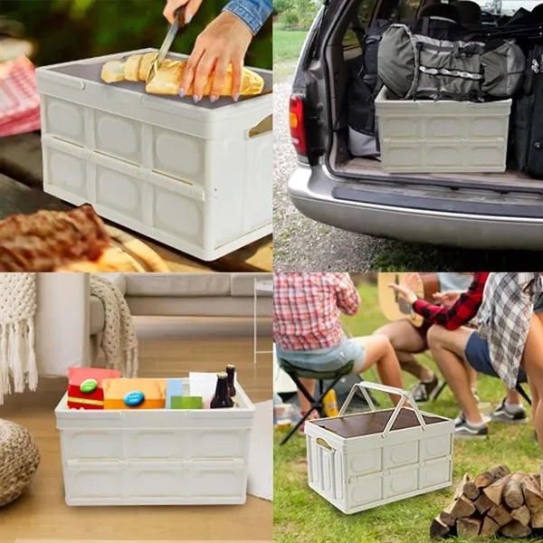 Extra Large Collapsible Storage Bin With Wood Lids