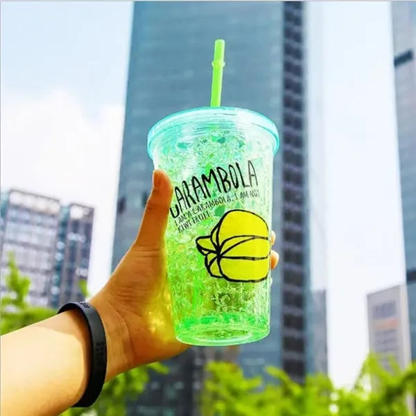 16 oz LED Double-layer Plastic Tumbler with Lid and Straw