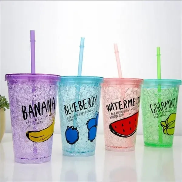 16 oz LED Double-layer Plastic Tumbler with Lid and Straw
