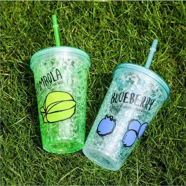 16 oz LED Double-layer Plastic Tumbler with Lid and Straw