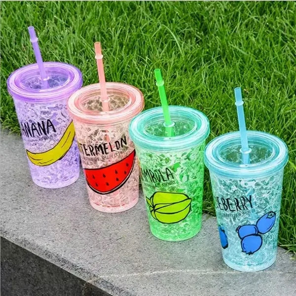 16 oz LED Double-layer Plastic Tumbler with Lid and Straw