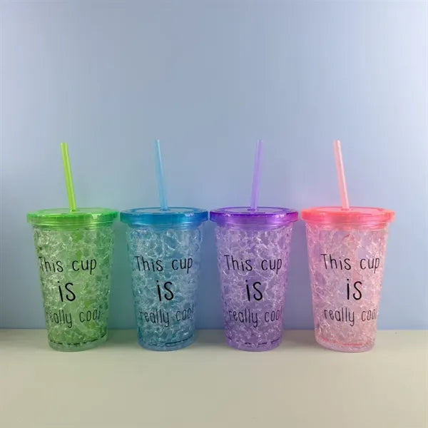 16 oz LED Double-layer Plastic Tumbler with Lid and Straw