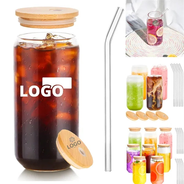 16Oz Drinking Glass With Bamboo Lid And Straw