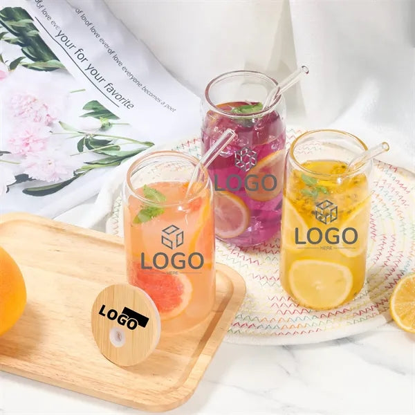 16Oz Drinking Glass With Bamboo Lid And Straw