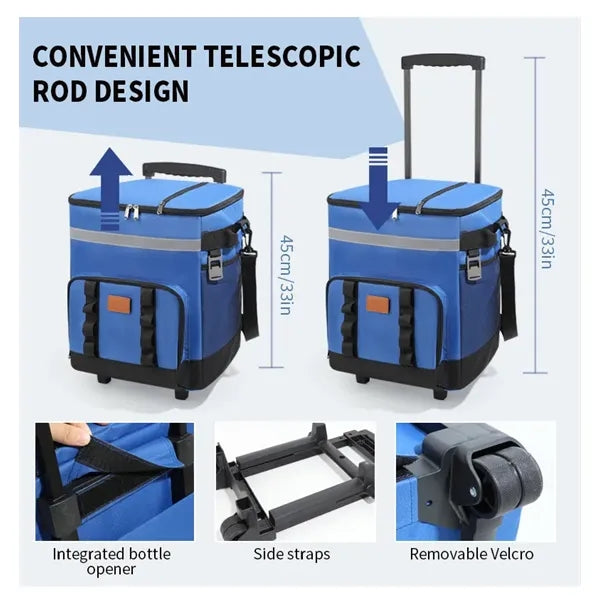 24 Can Insulated Rolling Cooler Bag With Bottle Opener