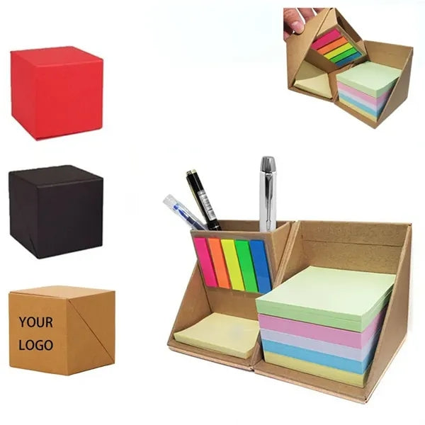 Multifunction Folding Cardboard Memo Cube and Desk Organizer