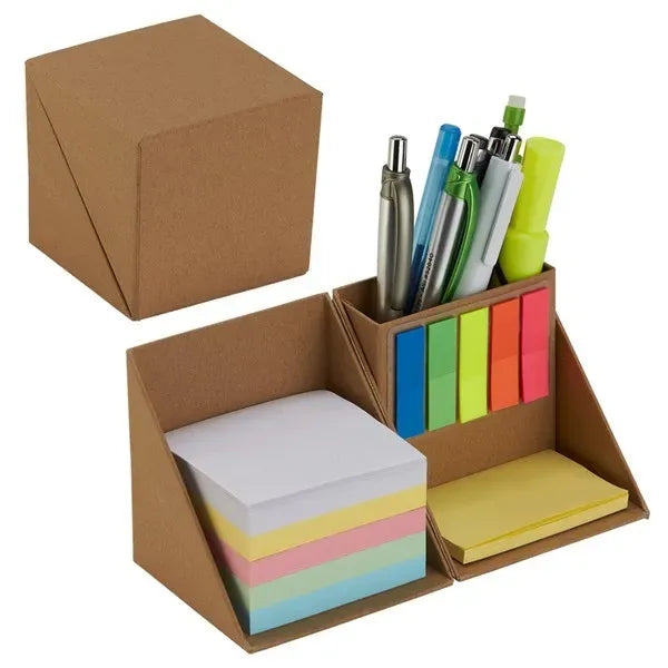 Multifunction Folding Cardboard Memo Cube and Desk Organizer