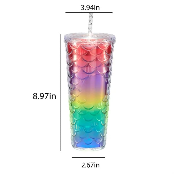 24-27Oz Fish Scale Large Capacity Cup w/ Straw