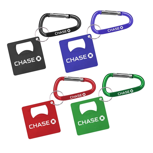 Large Square Shape Bottle Opener with Carabiner