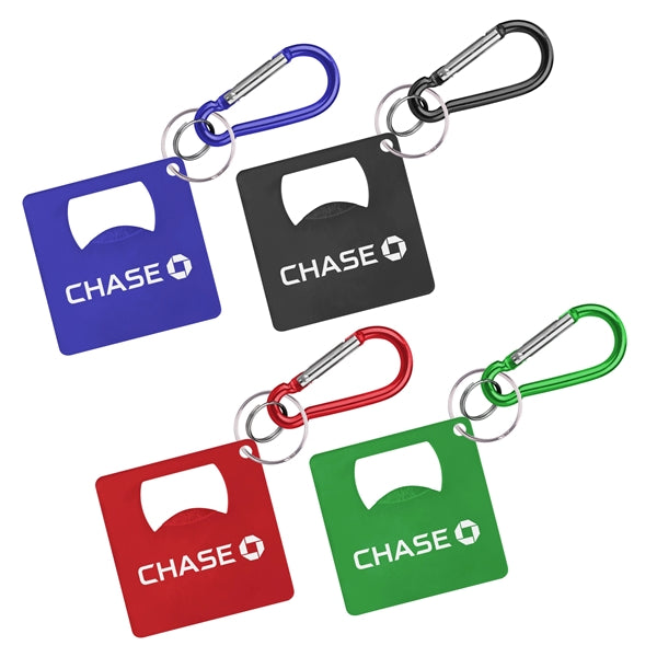 Large Square Shaped Bottle Opener with Carabiner