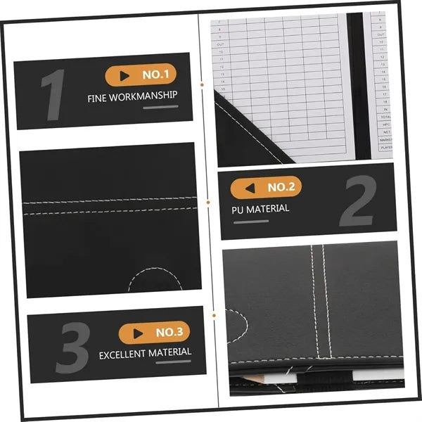 PU Leather Golf Notebook Tracking Card Pens Score Book