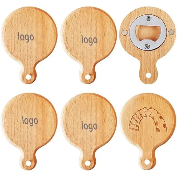 Eco Friendly Magnetic Wooden Bottle Opener w/Hanging Hole