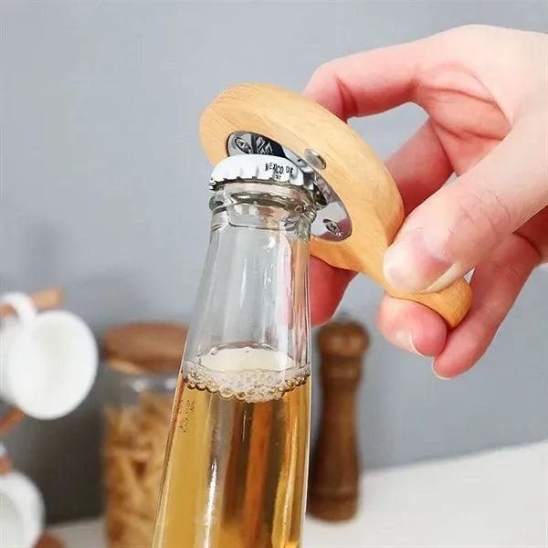 Eco Friendly Magnetic Wooden Bottle Opener w/Hanging Hole