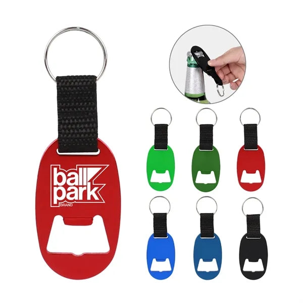 Oval Bottle Opener Keychain w/ Strap