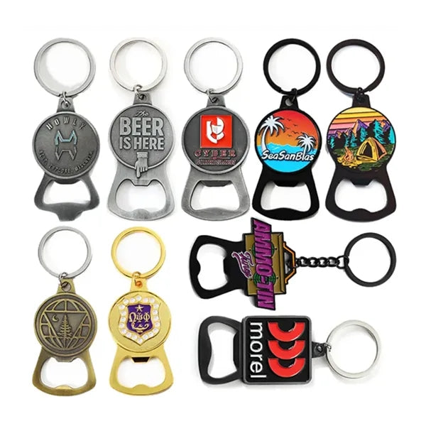 Metal Badge Bottle Opener w/ Split KeyRing Attachment