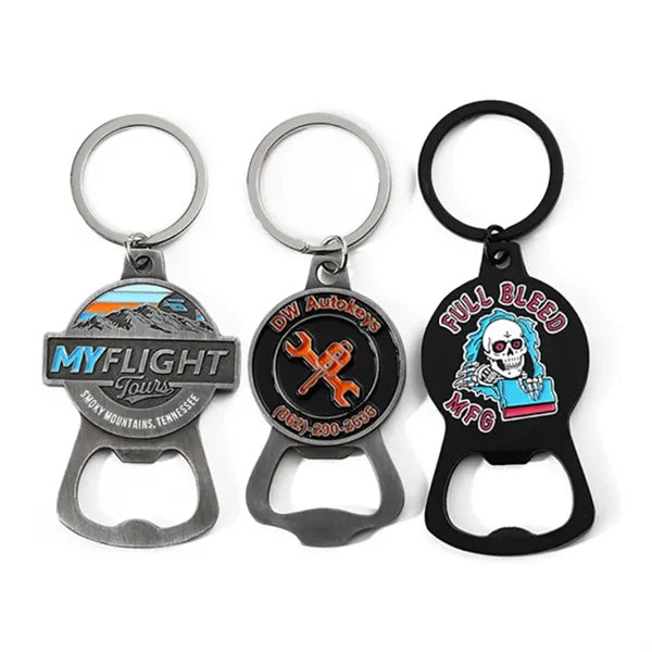 Metal Badge Bottle Opener w/ Split KeyRing Attachment