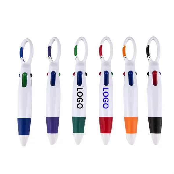 4-in-1 Retractable Multicolor Ballpoint Pen w/Carabiner
