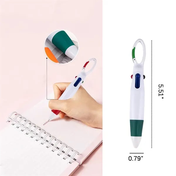 4-in-1 Retractable Multicolor Ballpoint Pen w/Carabiner