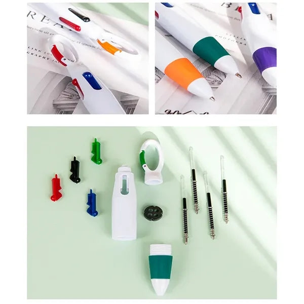 4-in-1 Retractable Multicolor Ballpoint Pen w/Carabiner