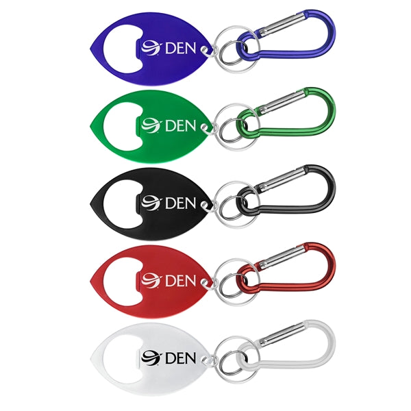 Football Shaped Bottle Opener with Key Ring and Carabiner