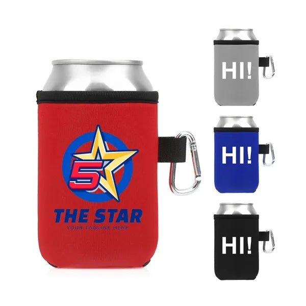 Neoprene Collapsible Can Cooler Sleeve With Carabiner